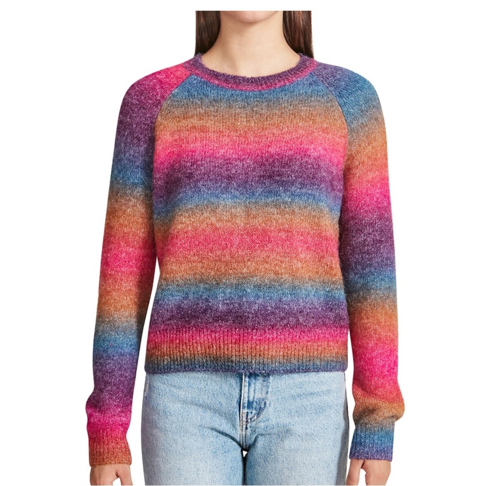 BB DAKOTA by Steve Madden Wool blend Ombré Striped Rainbow Crewneck Sweater SZ:S